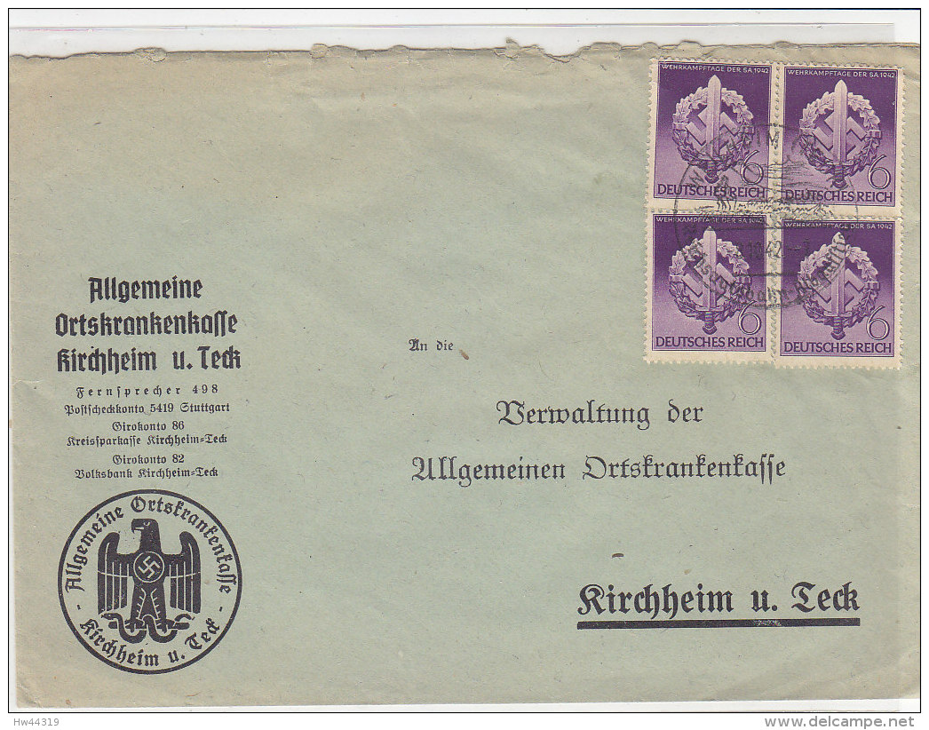 Brief Mit Netter Frankatur USonderstempel Von Der AOK Kirchheim A. Teck / III. Reich - Briefe U. Dokumente