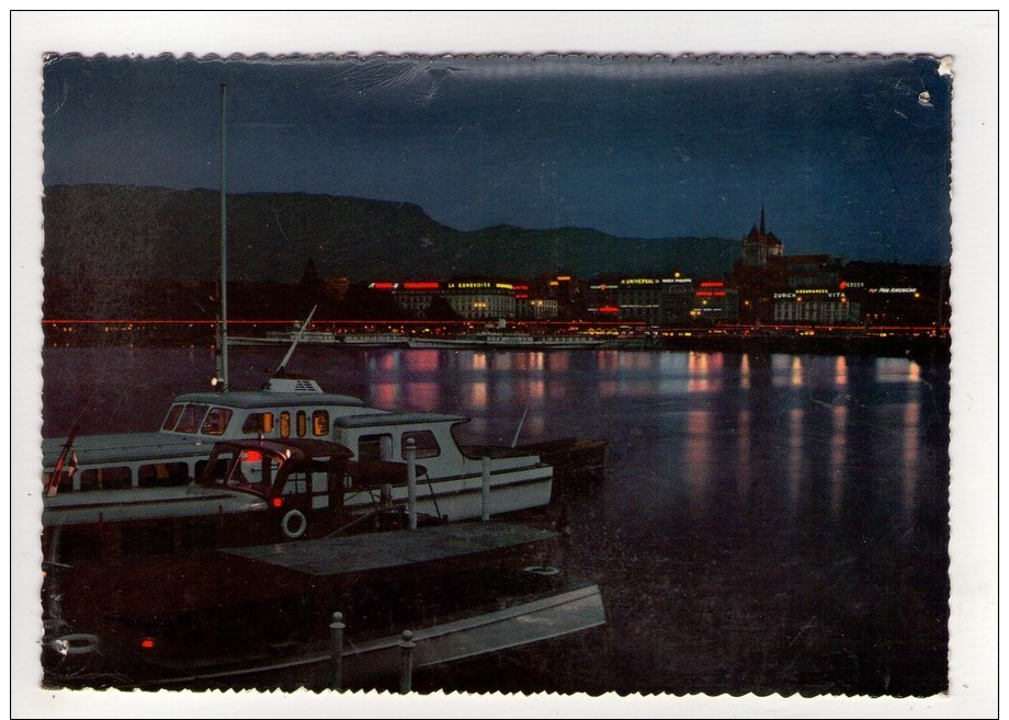 CP 10*15-WY1440-GENEVE LA RADE VUE DE NUIT - Genève