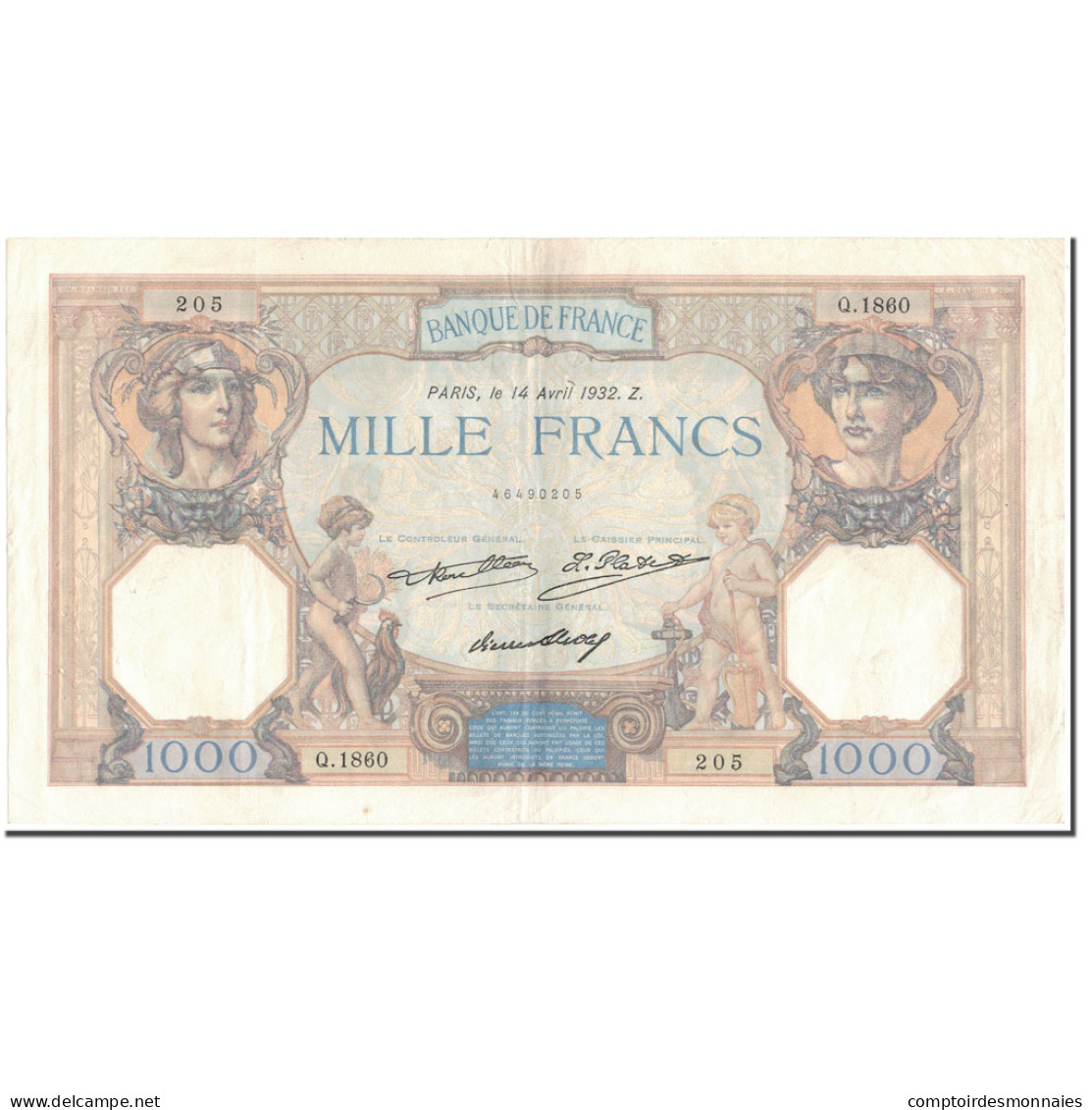 France, 1000 Francs, 1 000 F 1927-1940 ''Cérès Et Mercure'', 1932-04-14, SUP - 1 000 F 1927-1940 ''Cérès E Mercure''