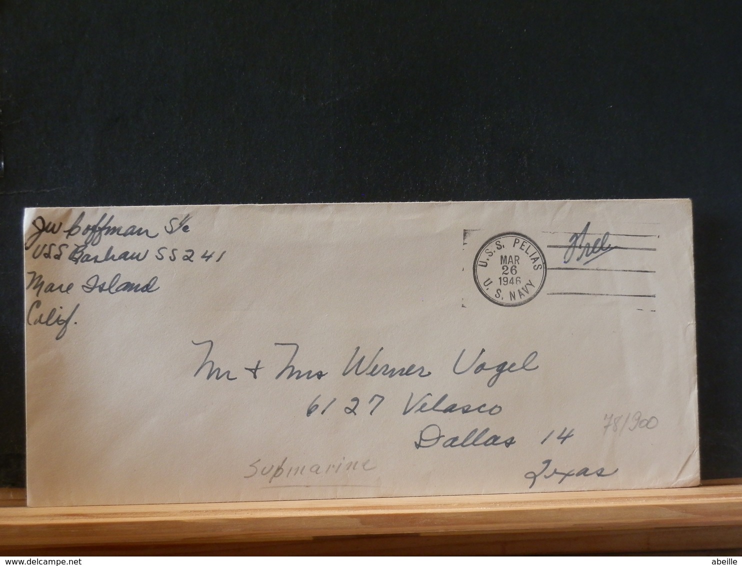 78/900   LETTRE USA 1946  USS PELLIAS   US NAVY - Brieven En Documenten