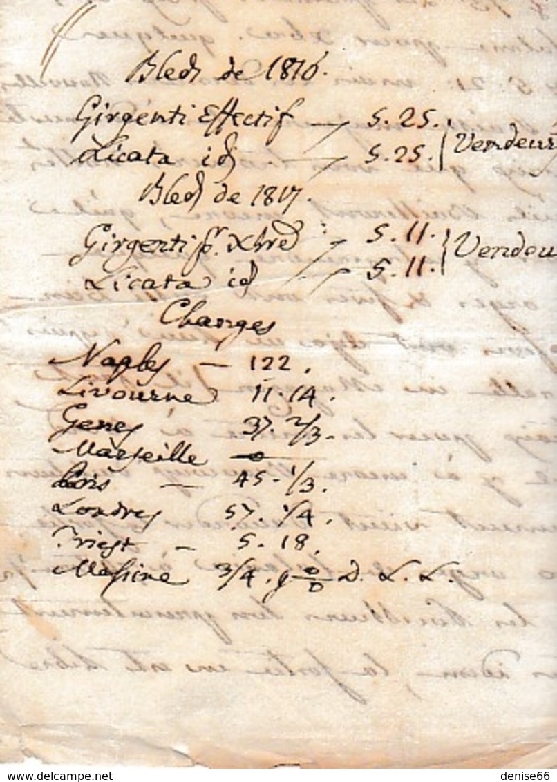 1817 PALERME (Sicile) PRIX COURANT Grains & Farines Avec Longue Lettre D'accompagnement  - PRIX DES CHANGES Manuscrit - Historical Documents