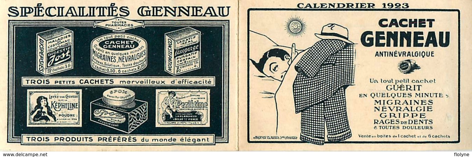 Calendrier Publicitaire 1923 - " Cachet GENNEAU " - Calendar - Pub Publicité - AA77 - Small : 1921-40