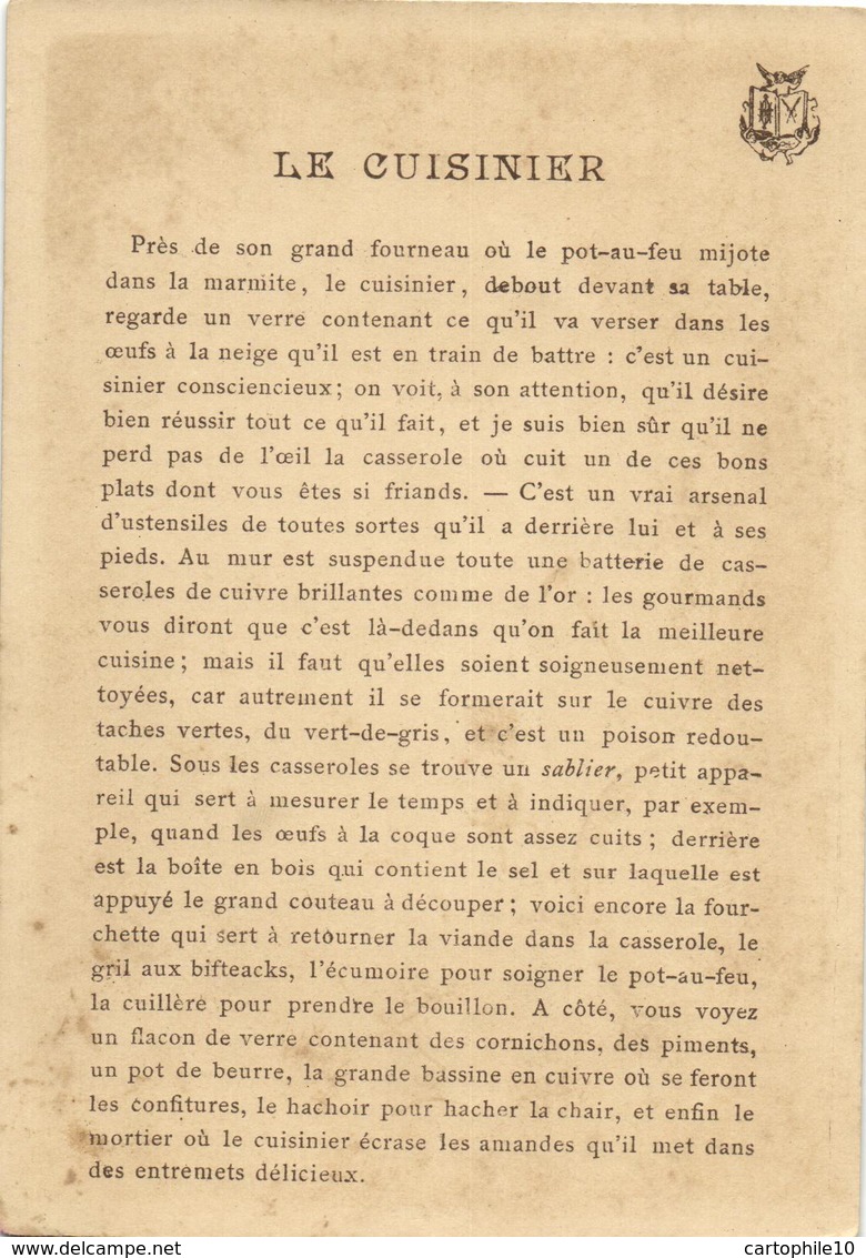 TRES BELLE CHROMOS  SERIE LES METIERS  LE CUISINIER - Autres & Non Classés