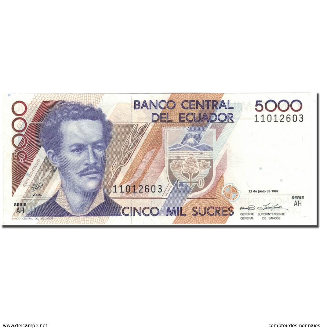 Billet, Équateur, 5000 Sucres, 1992-06-22, KM:128a, NEUF - Ecuador