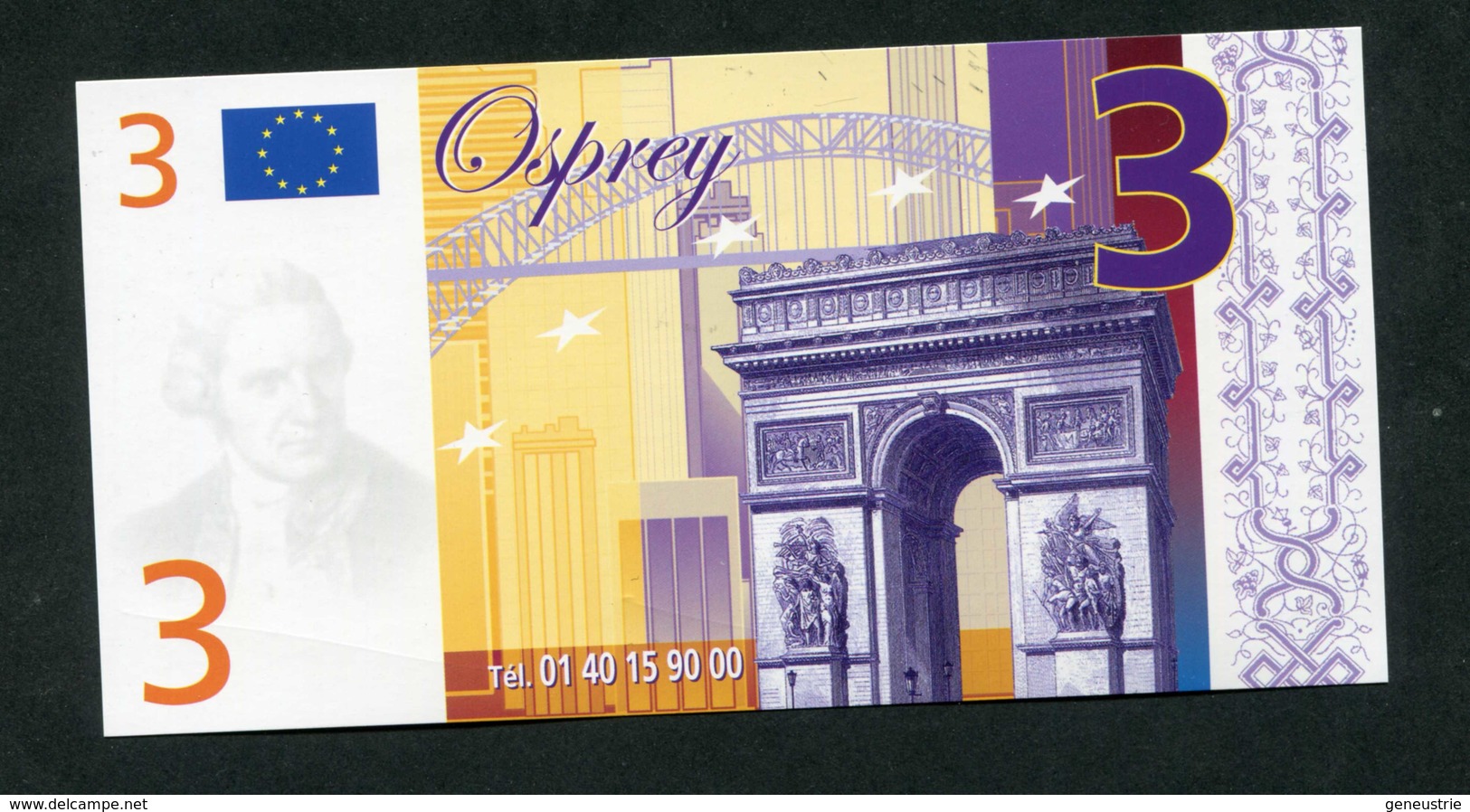 Billet De 3 (euro) "Osprey, Bijoutier à Paris Et Versailles" Billet Fantaisie - Fictifs & Spécimens