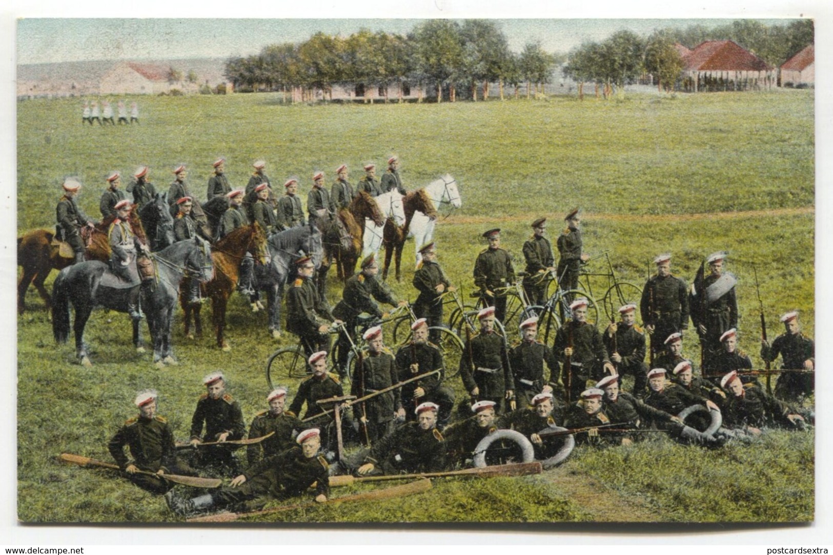 European Soldiers, Unknown Country, Horses, Bicycles, Oars - Old Dr Trenkler Postcard, Series 470 / 5 - Manoeuvres