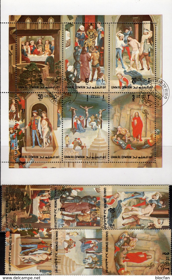 Osterpassion 1972 Kaiwain 515/0+Kleinbogen O 9€ Gemälde Maler Memling Eastern Ss Bloc Art Sheetlet Bf Umm Al Qiwain - Umm Al-Qiwain