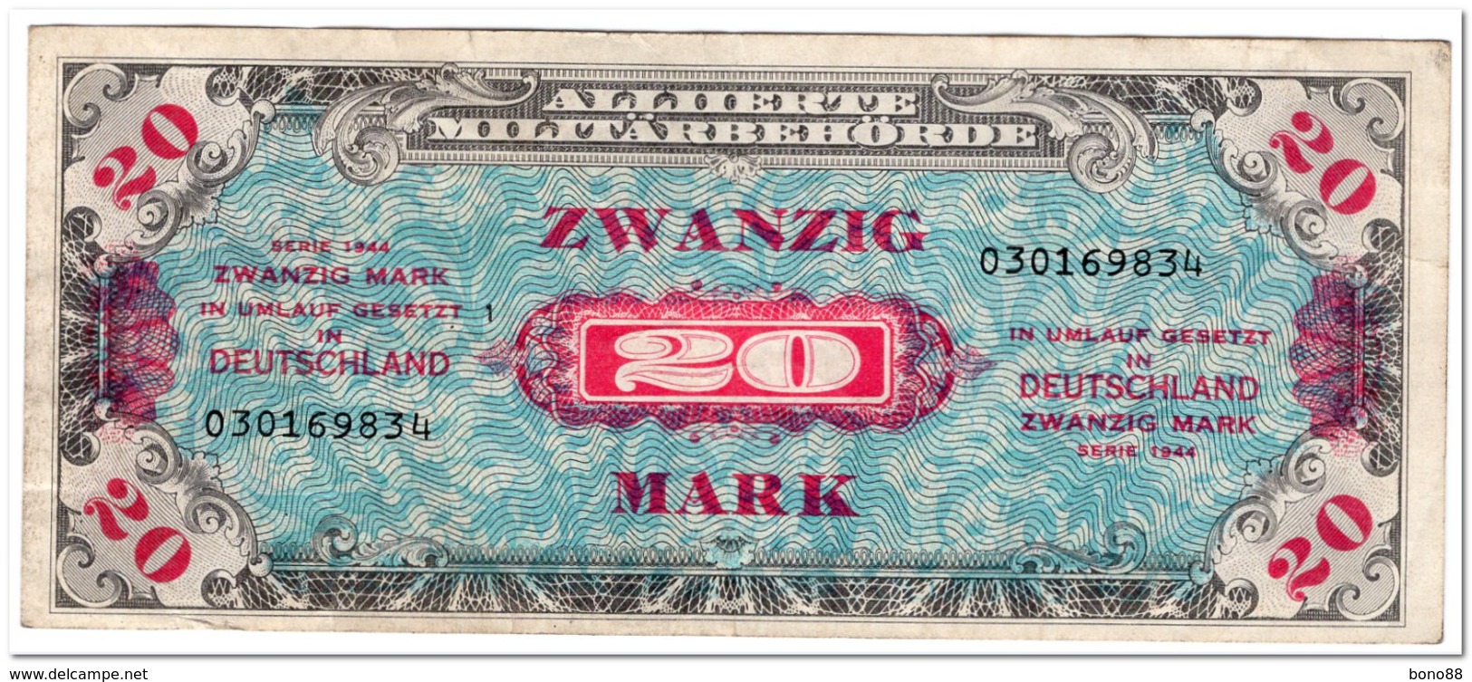 GERMANY,20 MARK,1944,P.195,VF+ - WW2