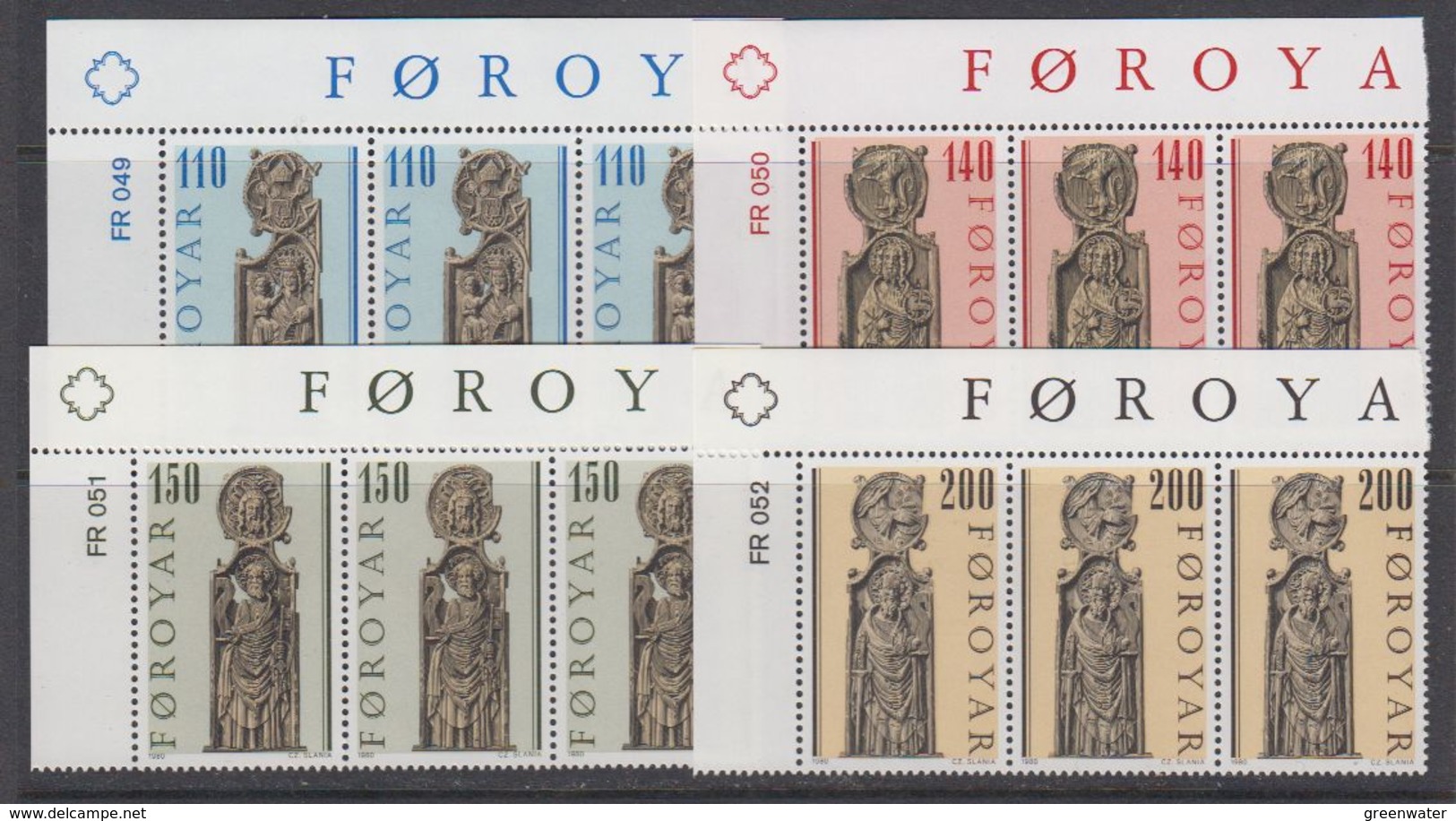 Faroe Islands 1980 Pews Of Kirkjubour 4v Strip Of 3 (40355D) - Faeroër