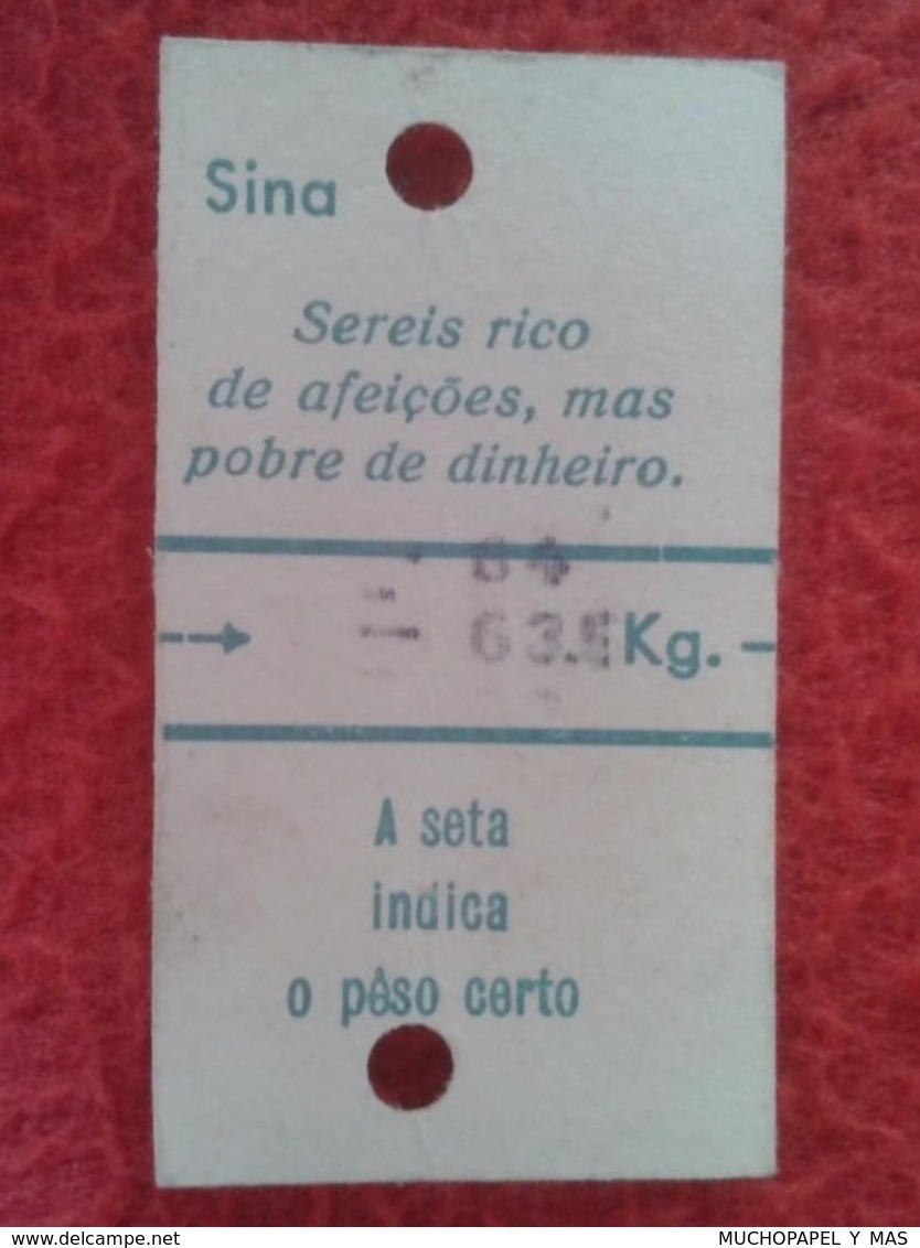 ANTIGUO OLD CROMO TICKET ETIQUETA LABEL PESO BÁSCULA FARMACIA O SIMIL GENE KELLY  EN PORTUGUÉS, SINGER DANCER ACTOR 1959 - Otros & Sin Clasificación