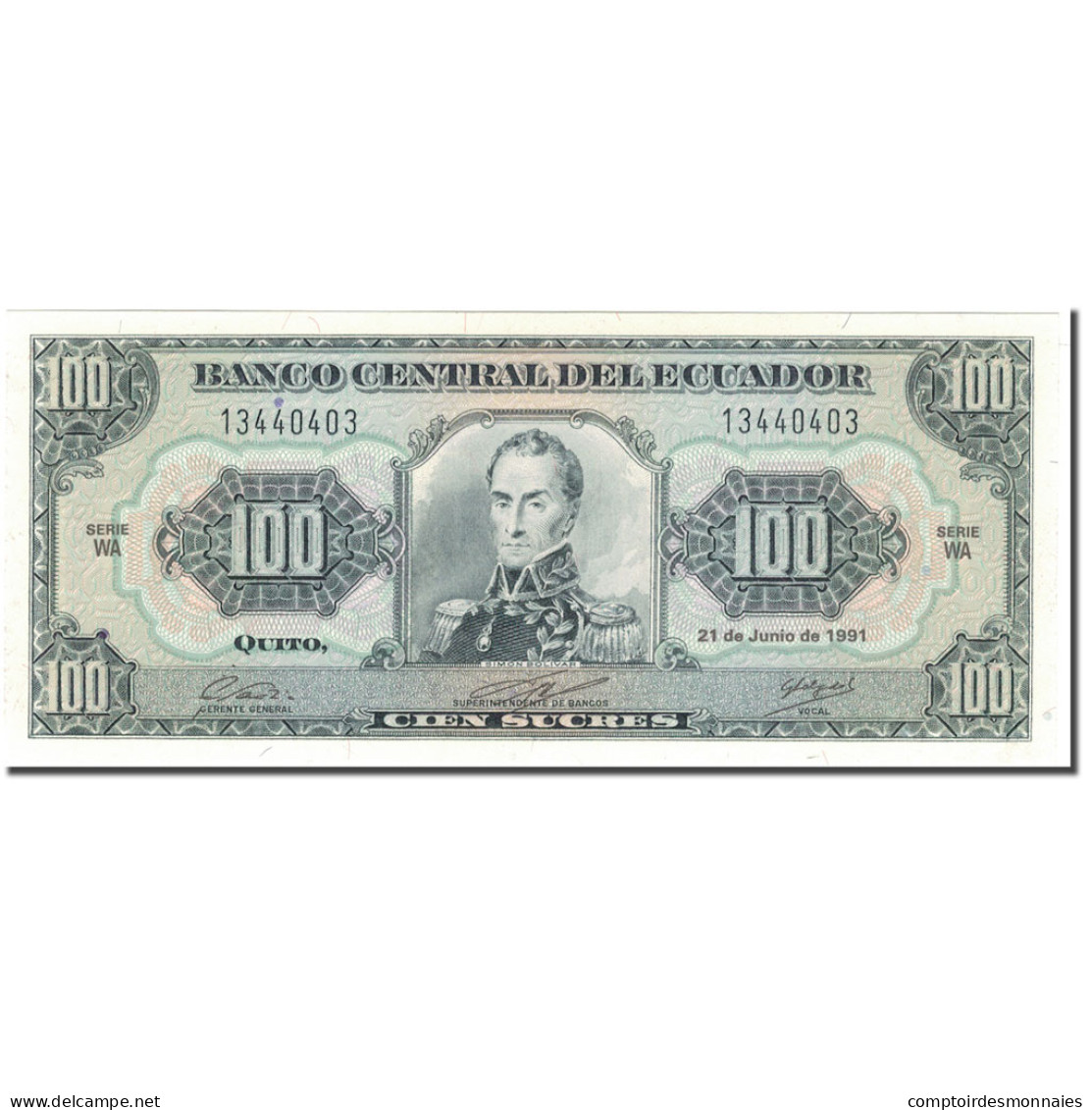 Billet, Équateur, 100 Sucres, 1991-06-21, KM:123Aa, NEUF - Ecuador