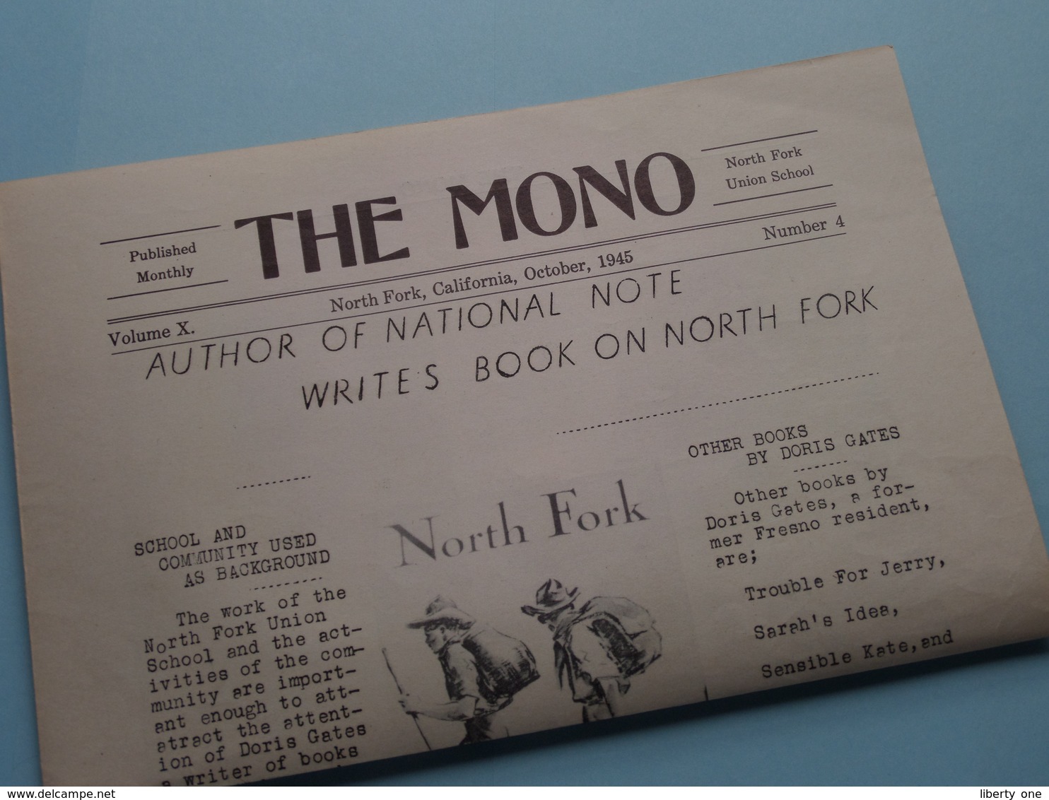 " The MONO " NORTH FORK Union SCHOOL California October 1945 Nr. 4 Volume X ( 4 Pag.- See Photos For Detail ) ! - Diplômes & Bulletins Scolaires