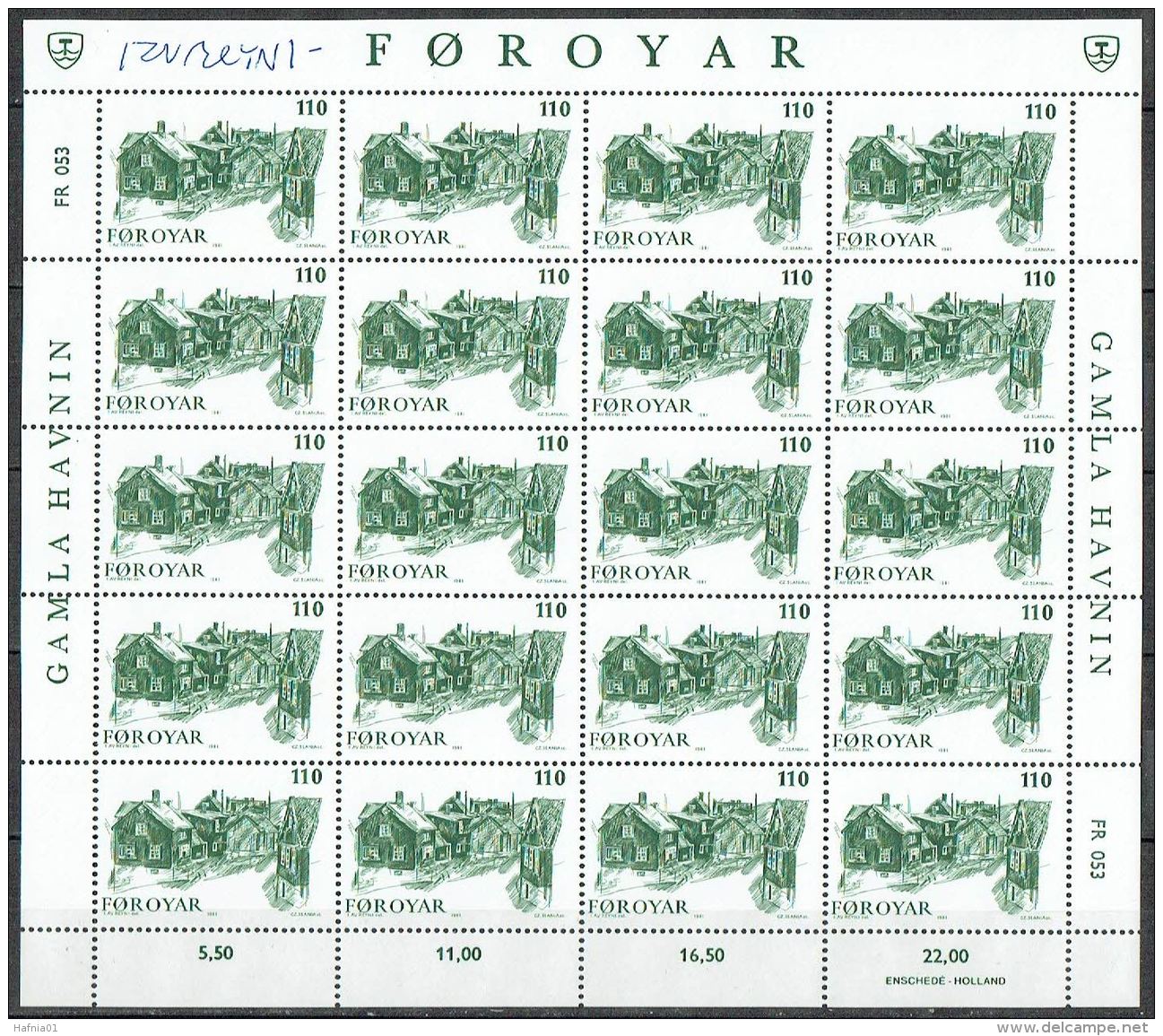 Czeslaw Slania.Faroe Islands 1981. Old Tórshavn . Michel 59-62  Full Sheet  MNH.  Signed. - Féroé (Iles)