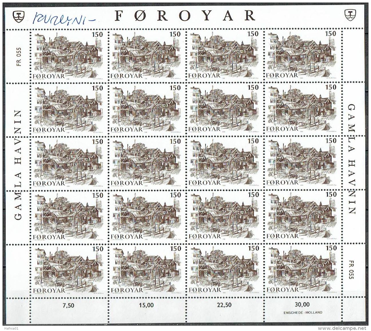 Czeslaw Slania.Faroe Islands 1981. Old Tórshavn . Michel 59-62  Full Sheet  MNH.  Signed. - Féroé (Iles)