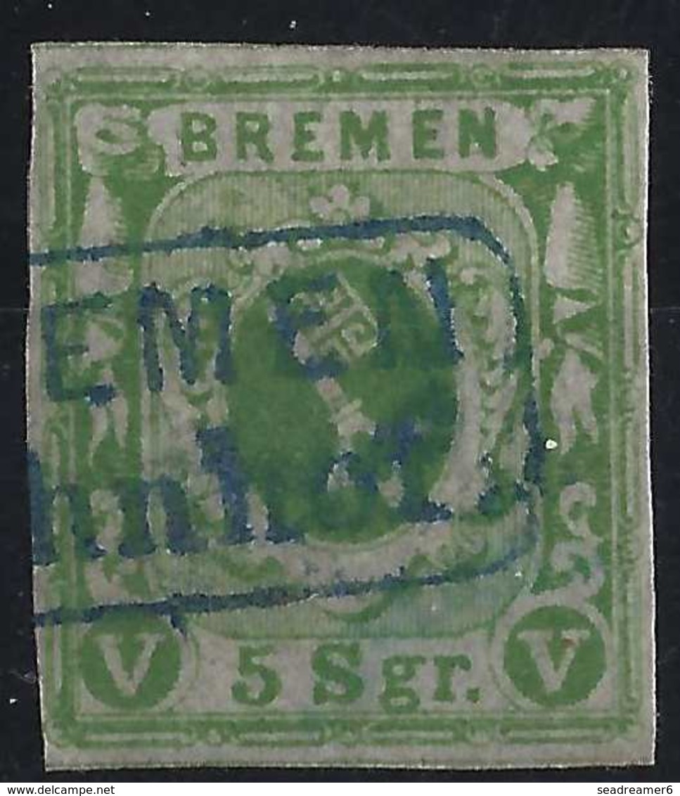 Allemagne BREME N°4  5 Silbergroschen Oblitéré BREMEN BAHNOF En Bleu Signé - Bremen