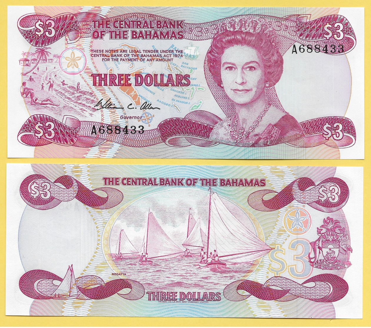 Bahamas 3 Dollars P-44 1984 UNC - Bahamas