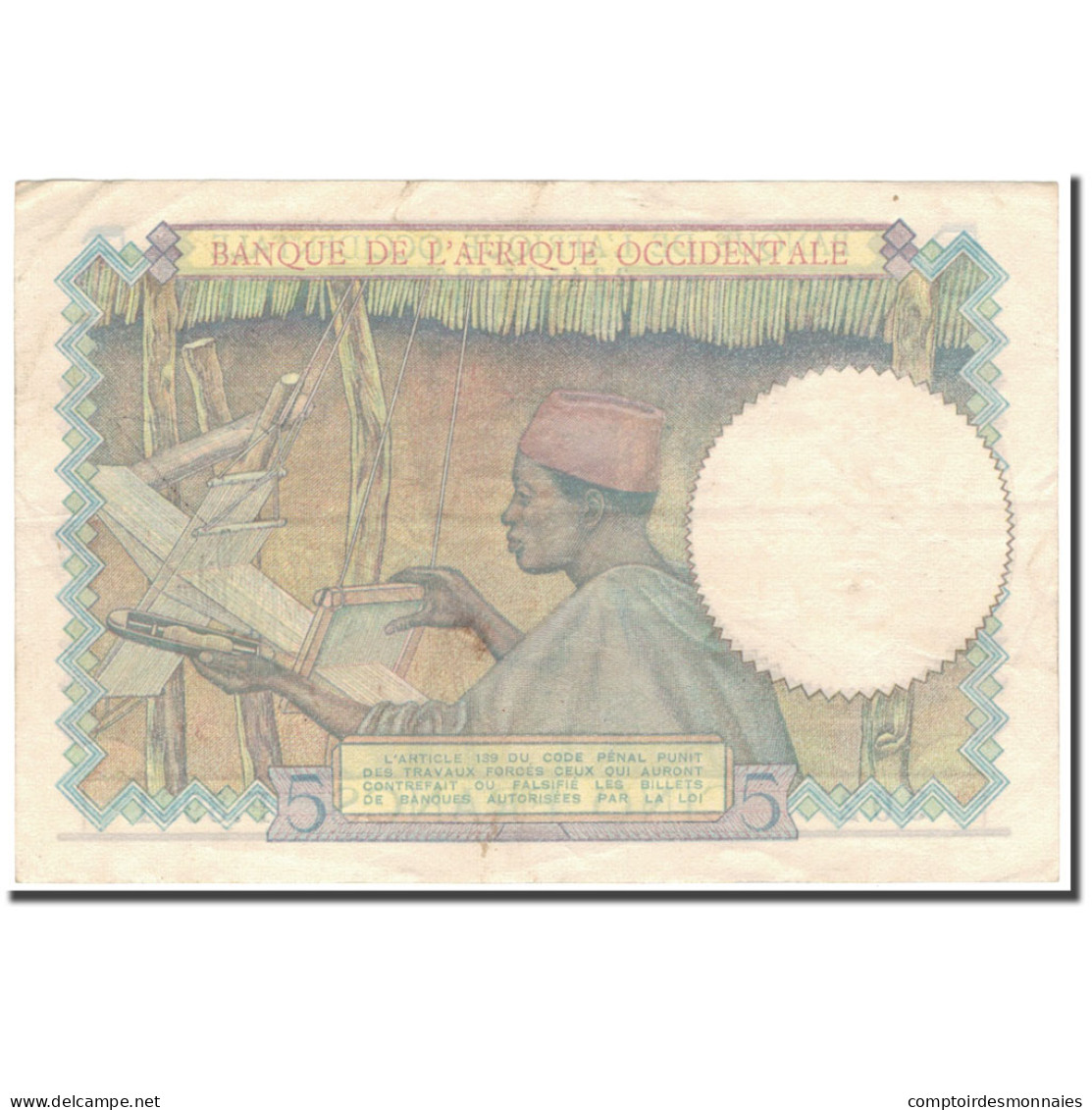 Billet, French West Africa, 5 Francs, 1942-04-22, KM:25, TTB+ - West African States