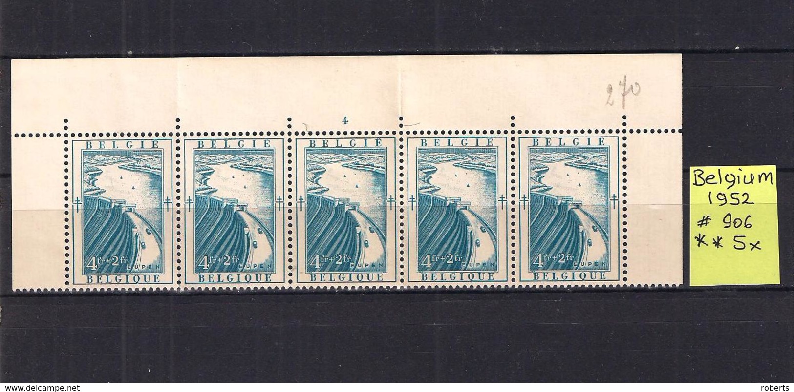 Belgium 1952, 906, Strip Of 5, MNH** (1c) - Ongebruikt