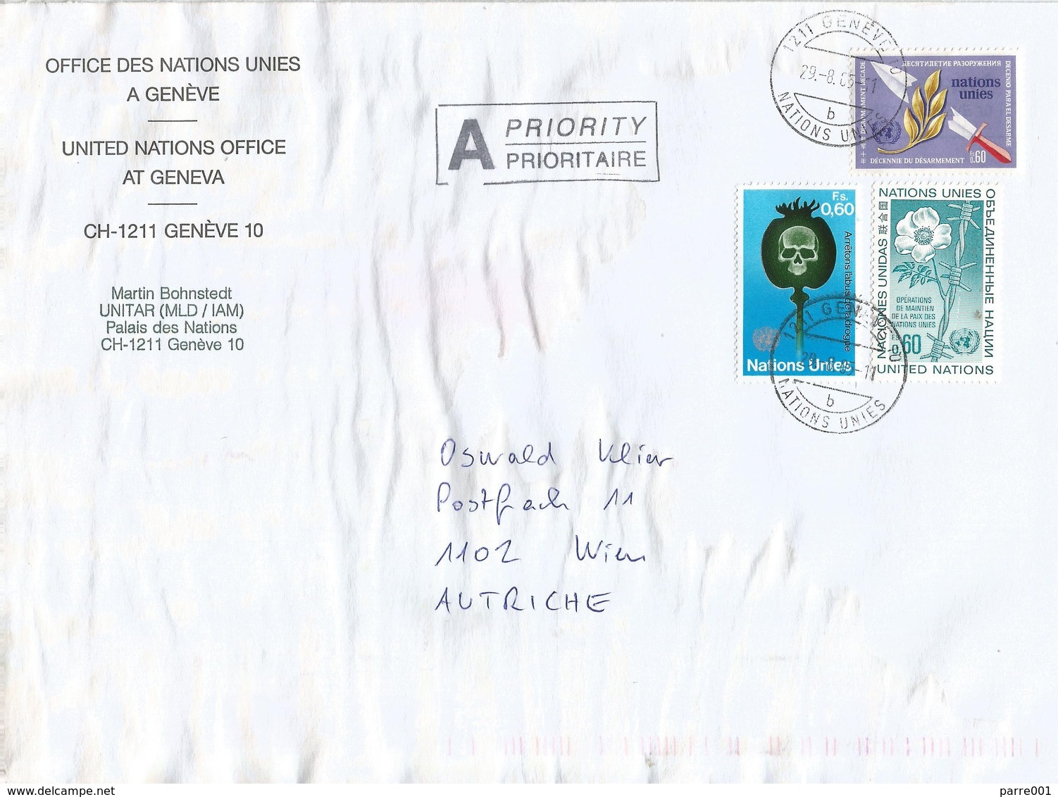 UN Geneva 2005 Geneve UNITAR Drugs Papaver Disarmement Cover - Storia Postale