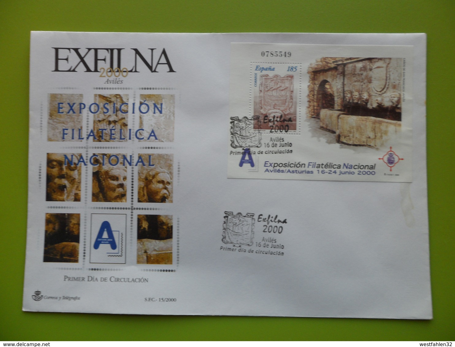 2000-FDC-HOJITAS BLOC-SOBRES GRANDES-EXFILNA 2000-FECHA AVILES-ASTURIAS - FDC