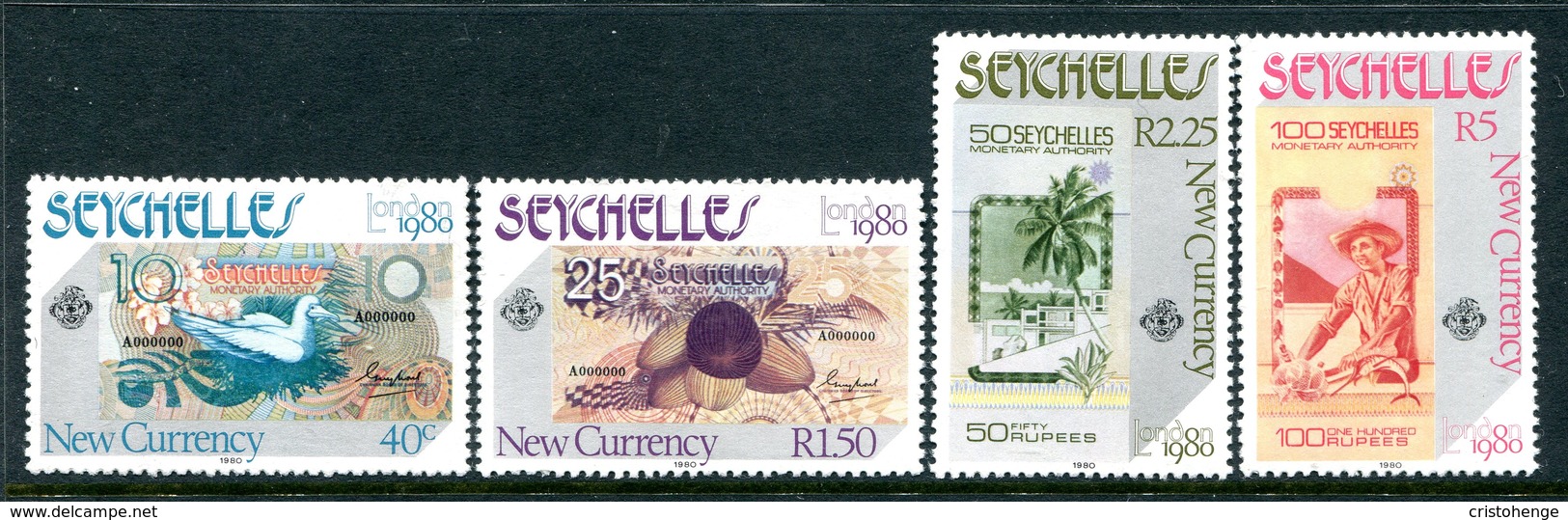 Seychelles 1980 London'80 International Stamp Exhibition - New Currency Set MNH (SG 468-471) - Seychelles (1976-...)