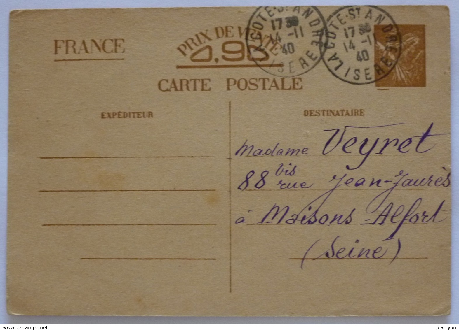 CARTE POSTALE ENTIER POSTAL 1940 / TIMBRE IRIS MARRON / 0,90 FRANC - Verso Avec Texte Préimprimé à Compléter - Cartes Postales Types Et TSC (avant 1995)