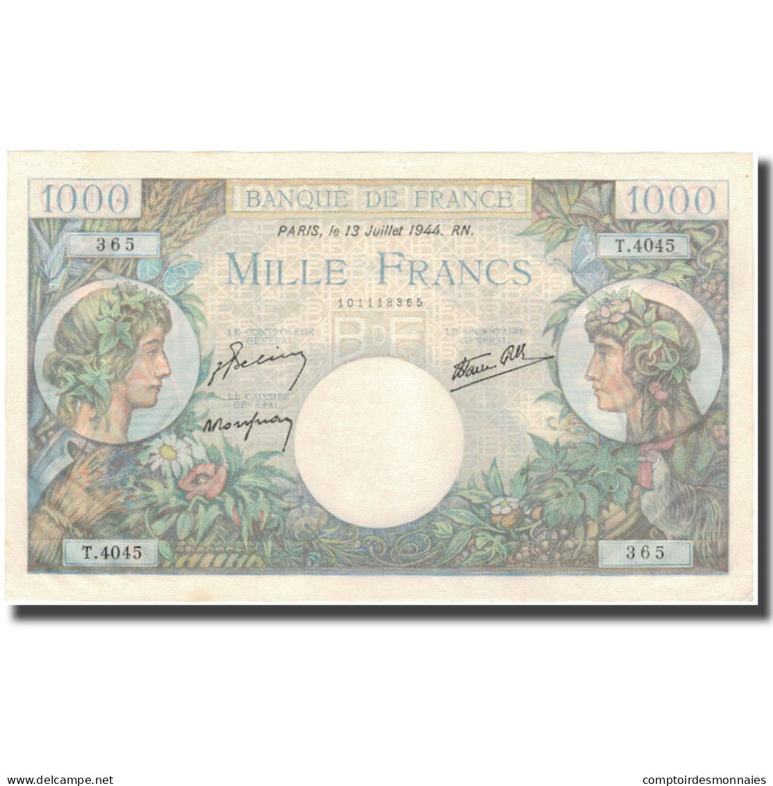 France, 1000 Francs, 1 000 F 1942-1943 ''Déesse Déméter'', 1944-07-13, NEUF - 1 000 F 1942-1943 ''Déesse Déméter''