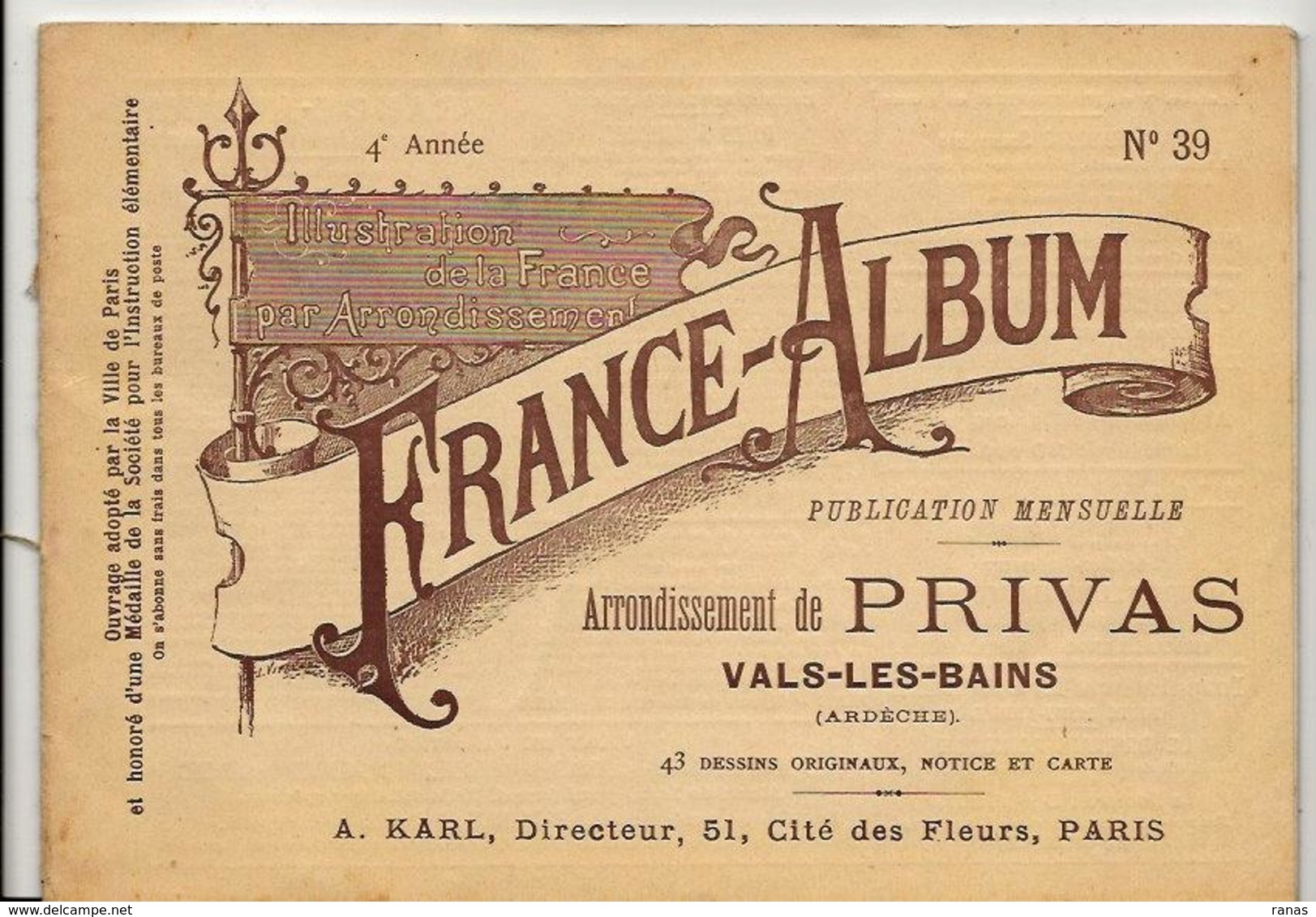 Ardèche 07 France Album De A. KARL, Carte Gravures Texte Publicités 1896 - Dépliants Touristiques