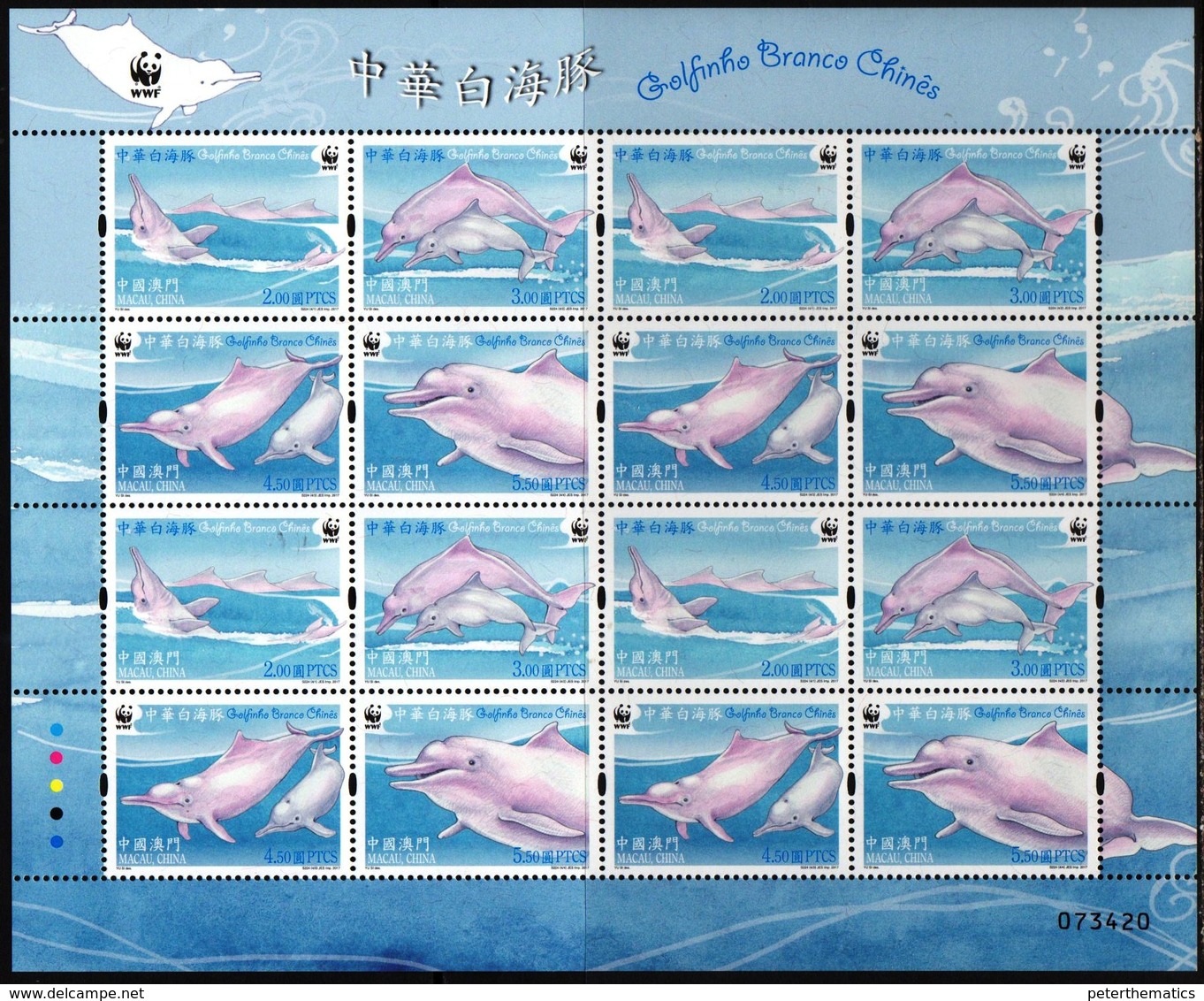 MACAO, 2017, MNH, WWF, CHINESE WHITE DOLPHIN, DOLPHINS,SHEETLET OF 4 SETS - Unused Stamps