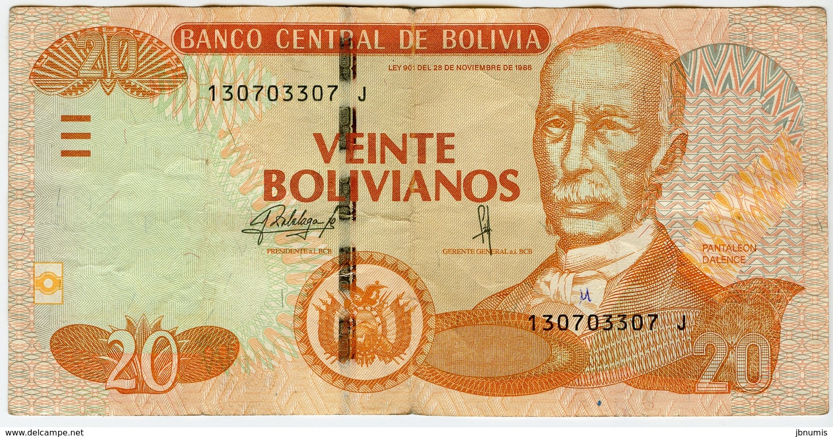 Bolivie Bolivia 20 Bolivianos 1986 ( 2015 ) Serie J - Bolivie