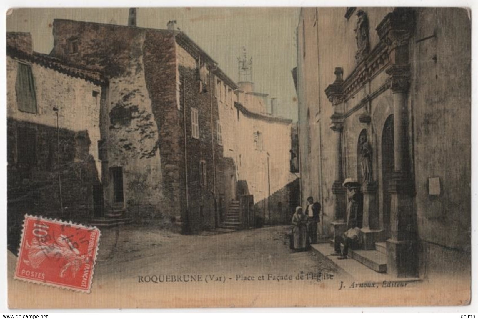 CPA Toilée Colorisée 83 ROQUEBRUNE Place Et Façade De L'église - Roquebrune-sur-Argens