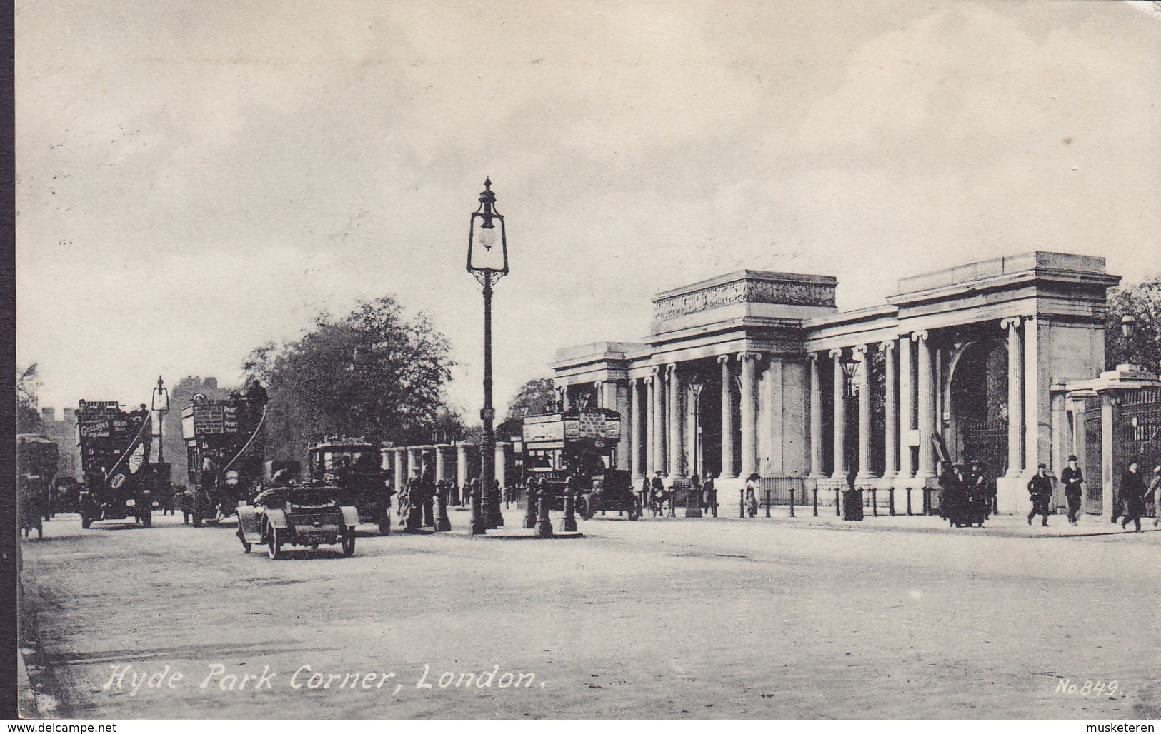 United Kingdom PPC Hyde Park Corner, London No. 849 Old Cars & Busses O.F. London No. E 48097 Postally Used (2 Scans) - London Suburbs