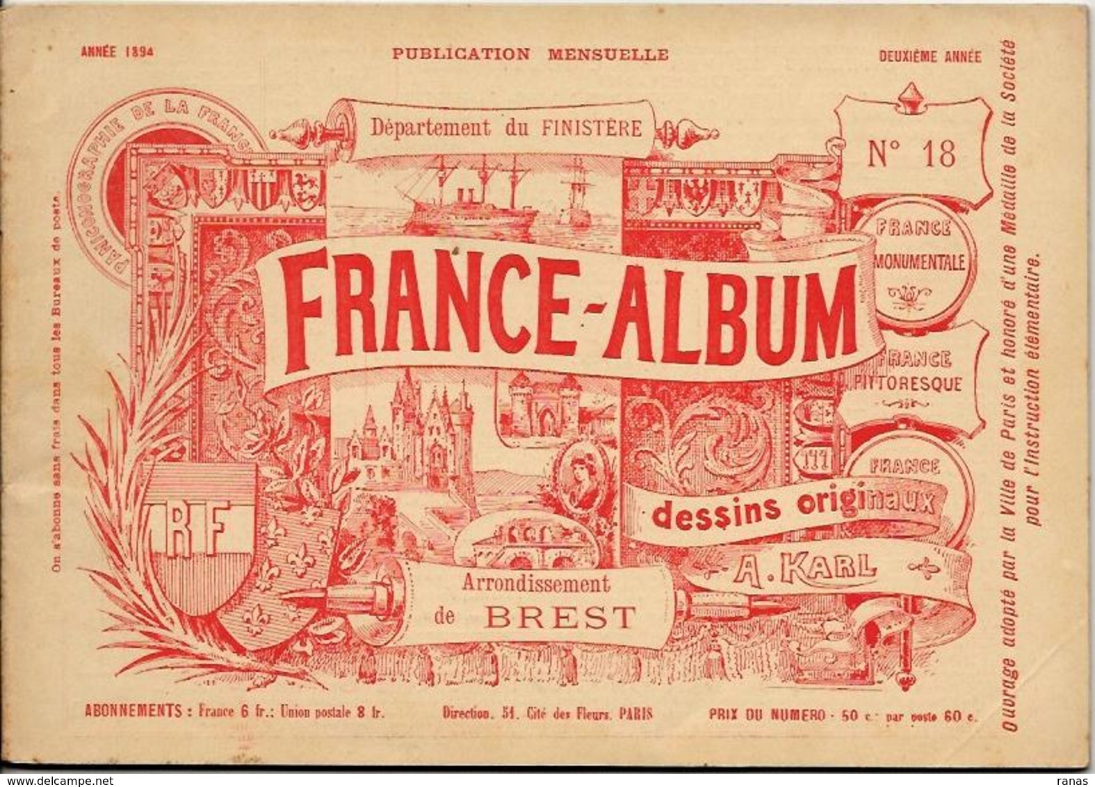 Finistère France Album De A. KARL, Carte Gravures Texte Publicités 1894 - Dépliants Touristiques