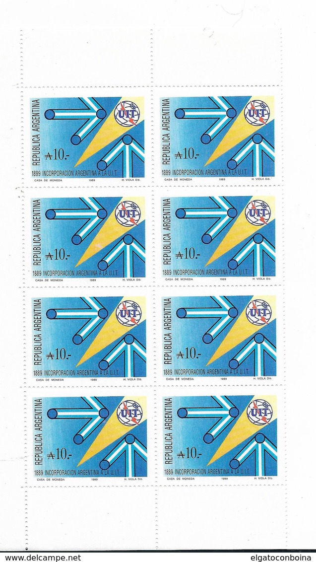 ARGENTINA 1989 SCOTT 1652 UIT EMBLEMS IN SHEET OF 8 VALUES  MINT NH - Nuevos