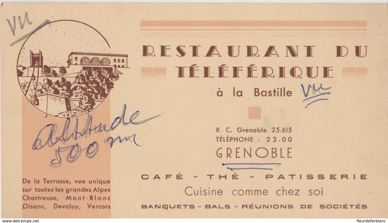 Hôtel Restaurant Du TELEFERIQUE à GRENOBLE (38) Années 30 - Visiting Cards