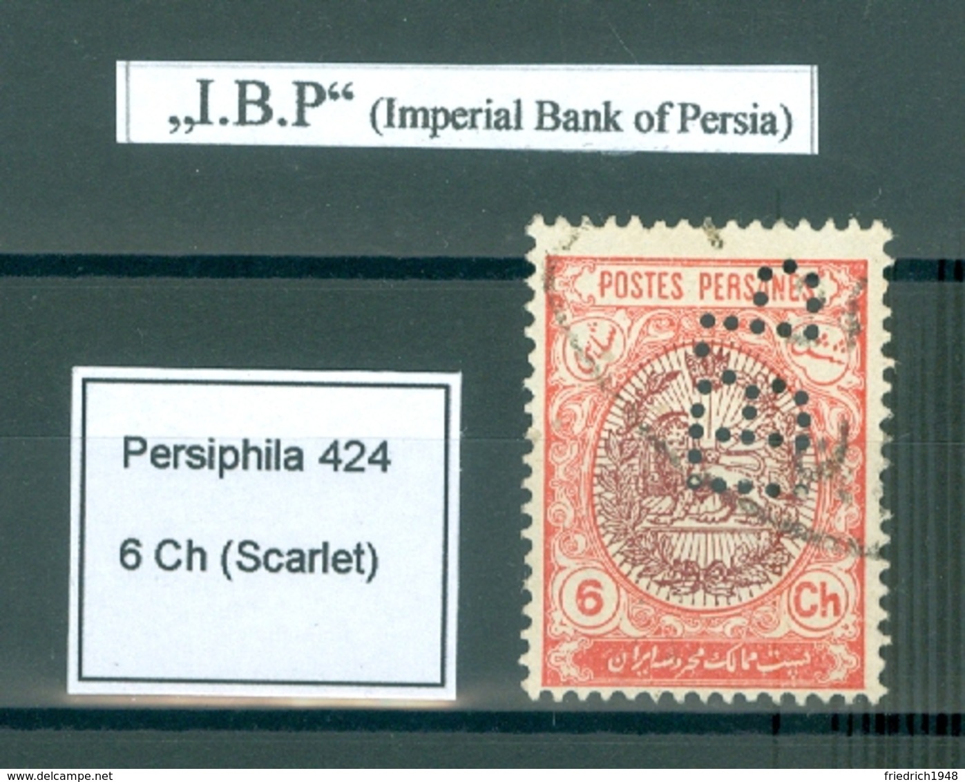 PERSIA - IRAN; Perfin " I B P "  (Imperial Bank Of Persia)  6 Chahis - Iran