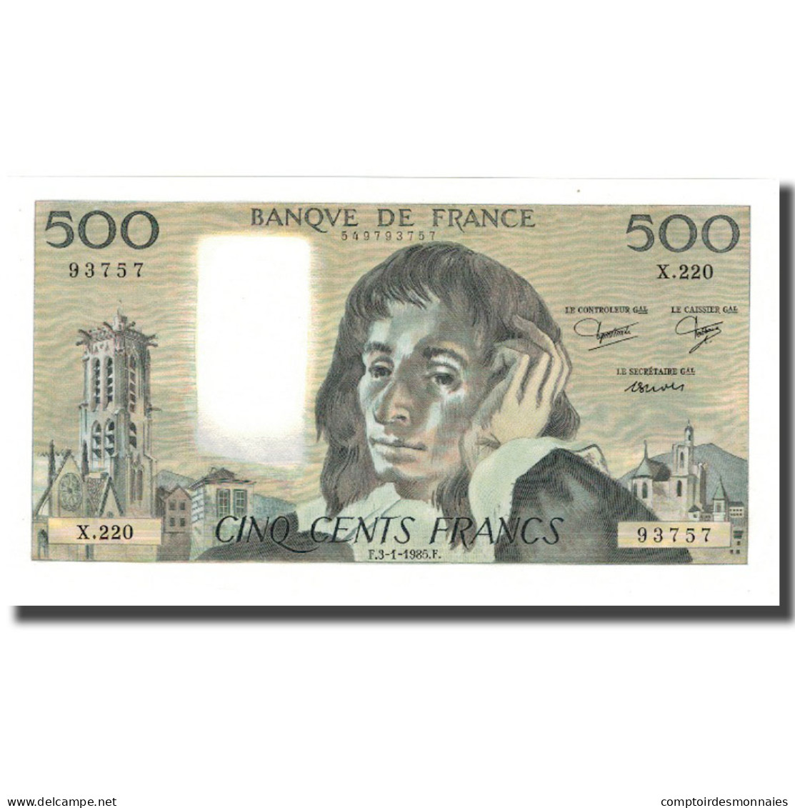 France, 500 Francs, 500 F 1968-1993 ''Pascal'', 1985-01-03, NEUF, Fayette:71.32 - 500 F 1968-1993 ''Pascal''