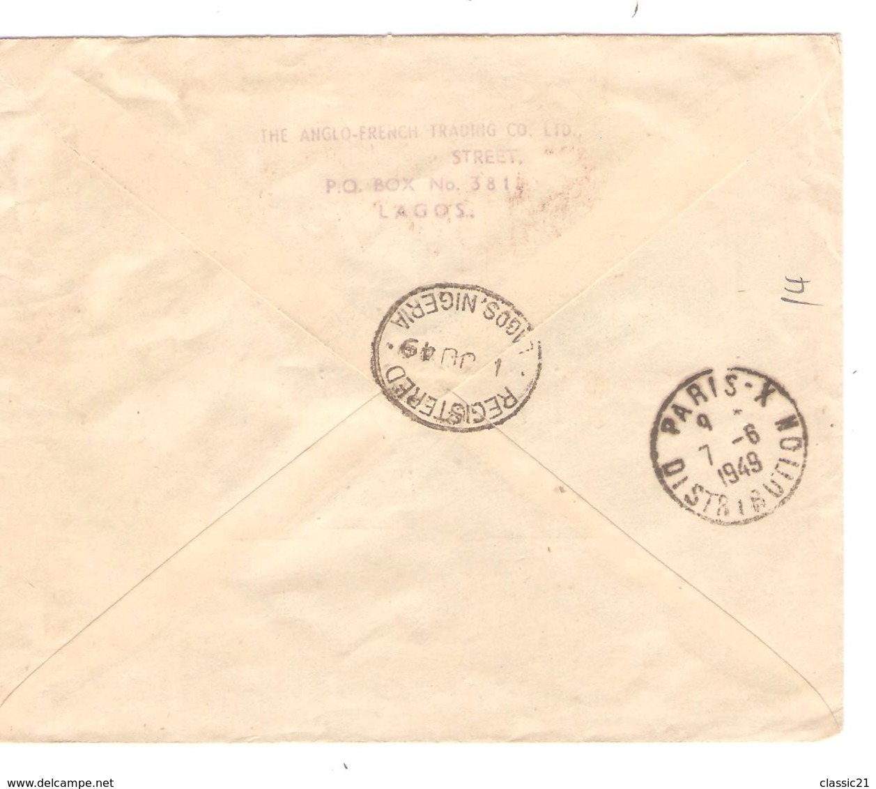 2444/ TP,King Edward Registered Air Mail Cover Lagos 1949 To France C.d'arrivée - Nigeria (...-1960)