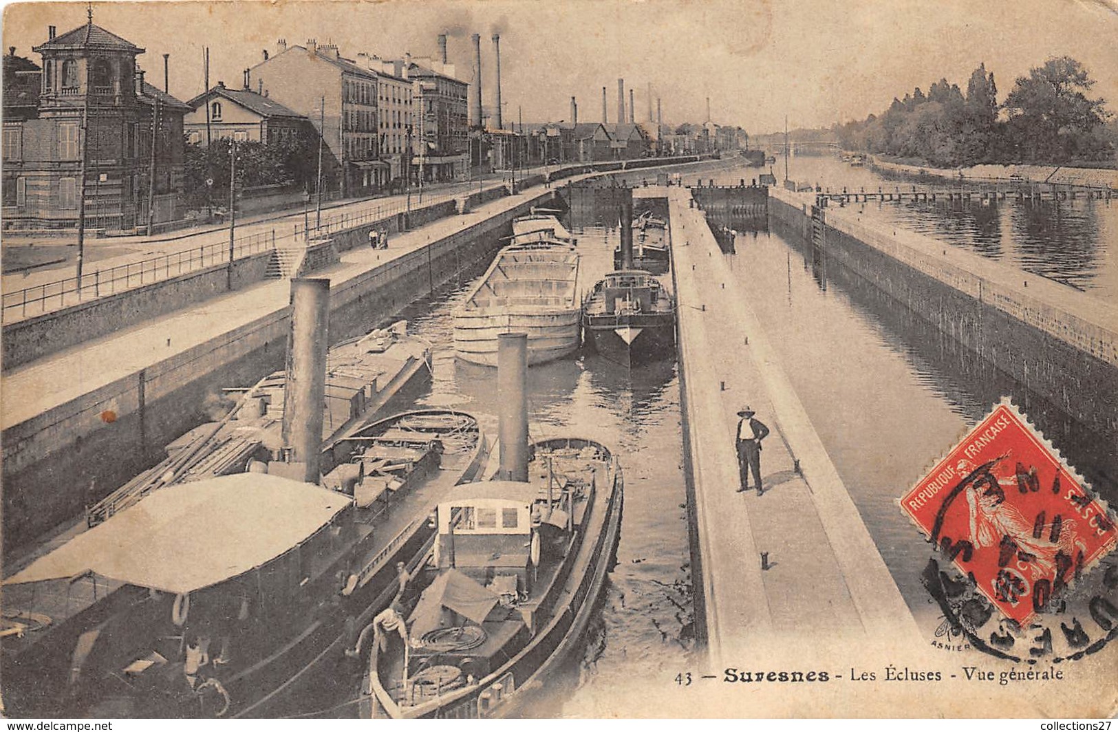 92-SURESNES-  LES ECLUSES- VUE GENERALE , VOIR PENICHE - Suresnes