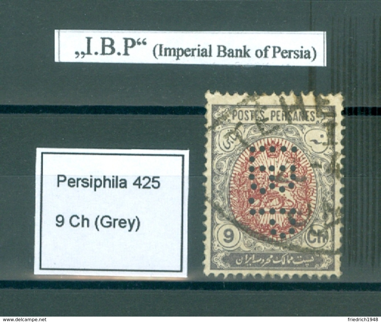 PERSIA - IRAN; Perfin " I B P "  (Imperial Bank Of Persia)  9 Chahis - Iran