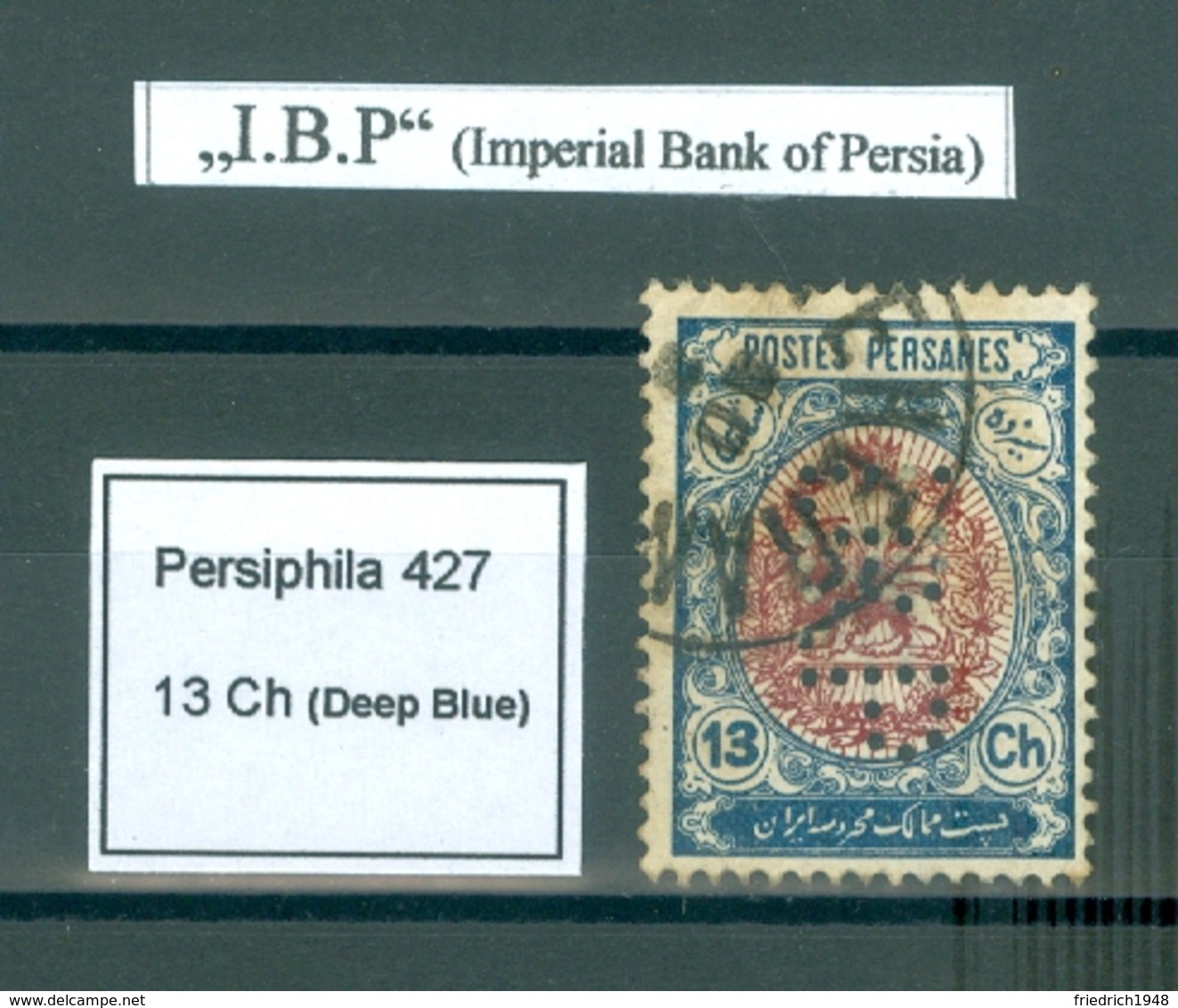 PERSIA - IRAN; Perfin " I B P "  (Imperial Bank Of Persia)  13 Chahis - Iran