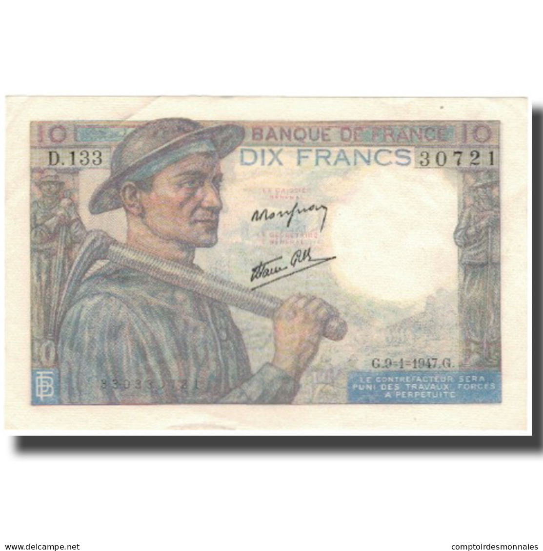France, 10 Francs, 10 F 1941-1949 ''Mineur'', 1947-01-09, SPL, Fayette:8.16 - 10 F 1941-1949 ''Mineur''