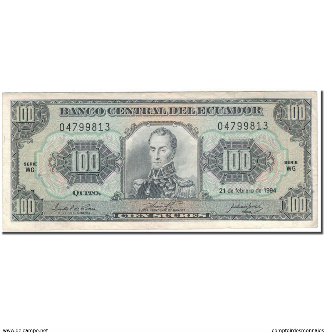 Billet, Équateur, 100 Sucres, 1994-02-21, KM:123Ac, TTB - Equateur