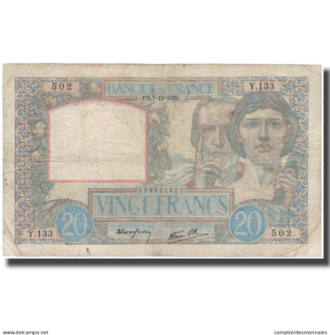 France, 20 Francs, 20 F 1939-1942 ''Science Et Travail'', 1939-12-07, TB - 20 F 1939-1942 ''Science Et Travail''