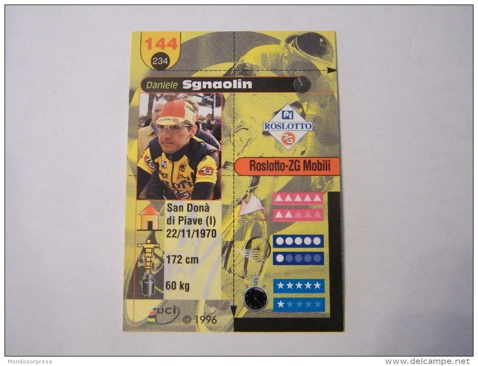 FIGURINA TIPO CARDS MERLIN ULTIMATE, CICLISMO, 1996,  CARD'S N° 144 DANIELE SGNAOLIN - Ciclismo