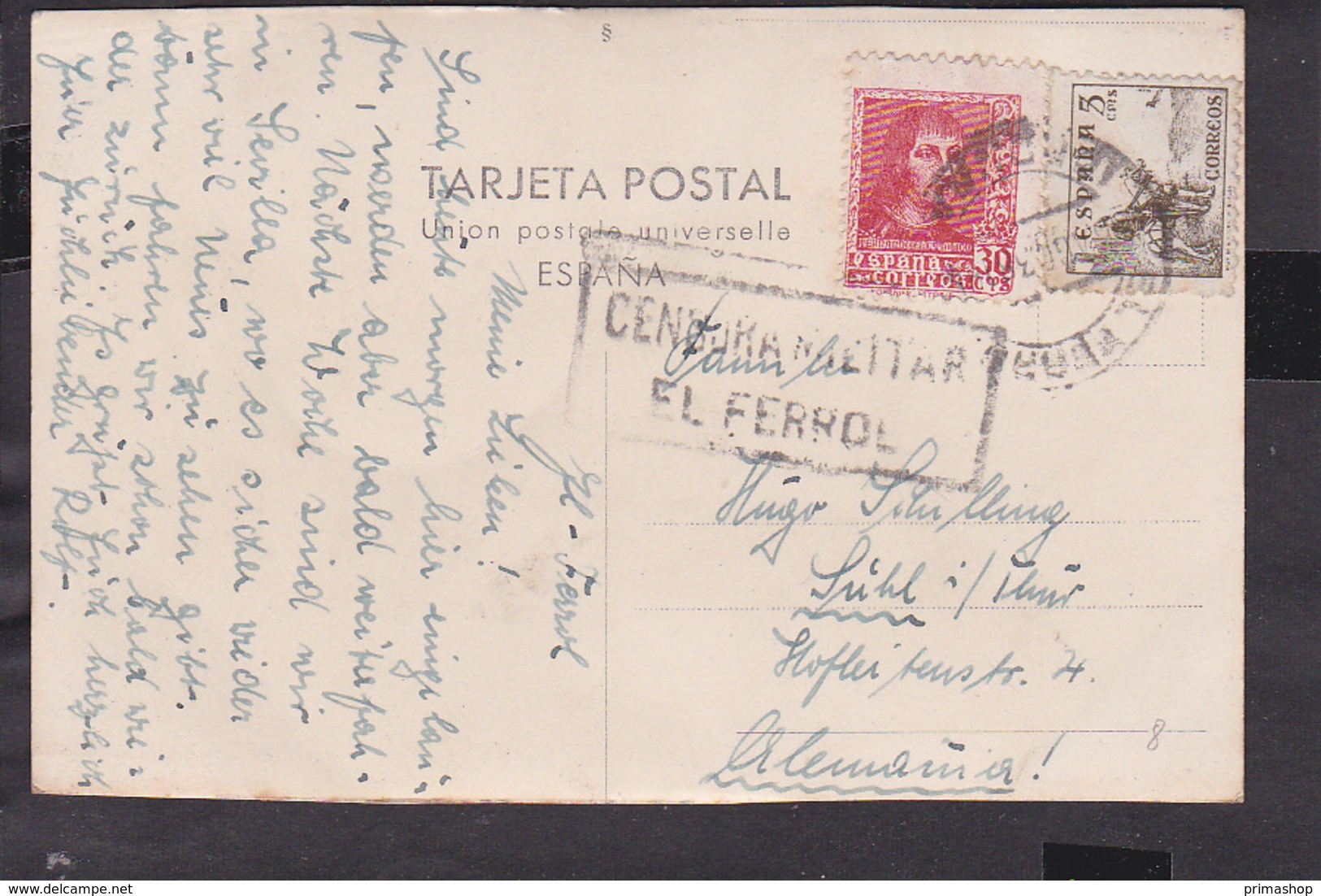 B27 /  Ferrol Coruna Militär Zensur 1938 - Suhl - Otros & Sin Clasificación