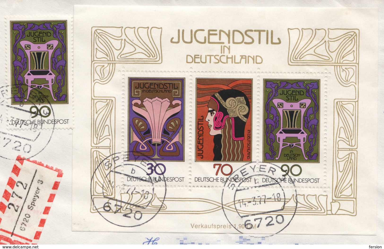 Jugendstil Tiffany Modern Style Art Nouveau Modernismo 1977 Registered COVER LETTER Speyer Germany Yugoslavia Apatin - 1974 – Alemania Occidental