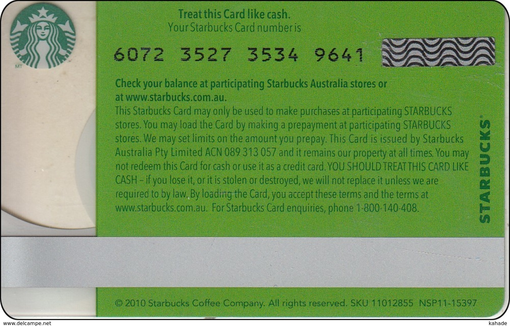 Australia   Starbucks Coffee Aroma  2010 - 6072 - Gift Cards