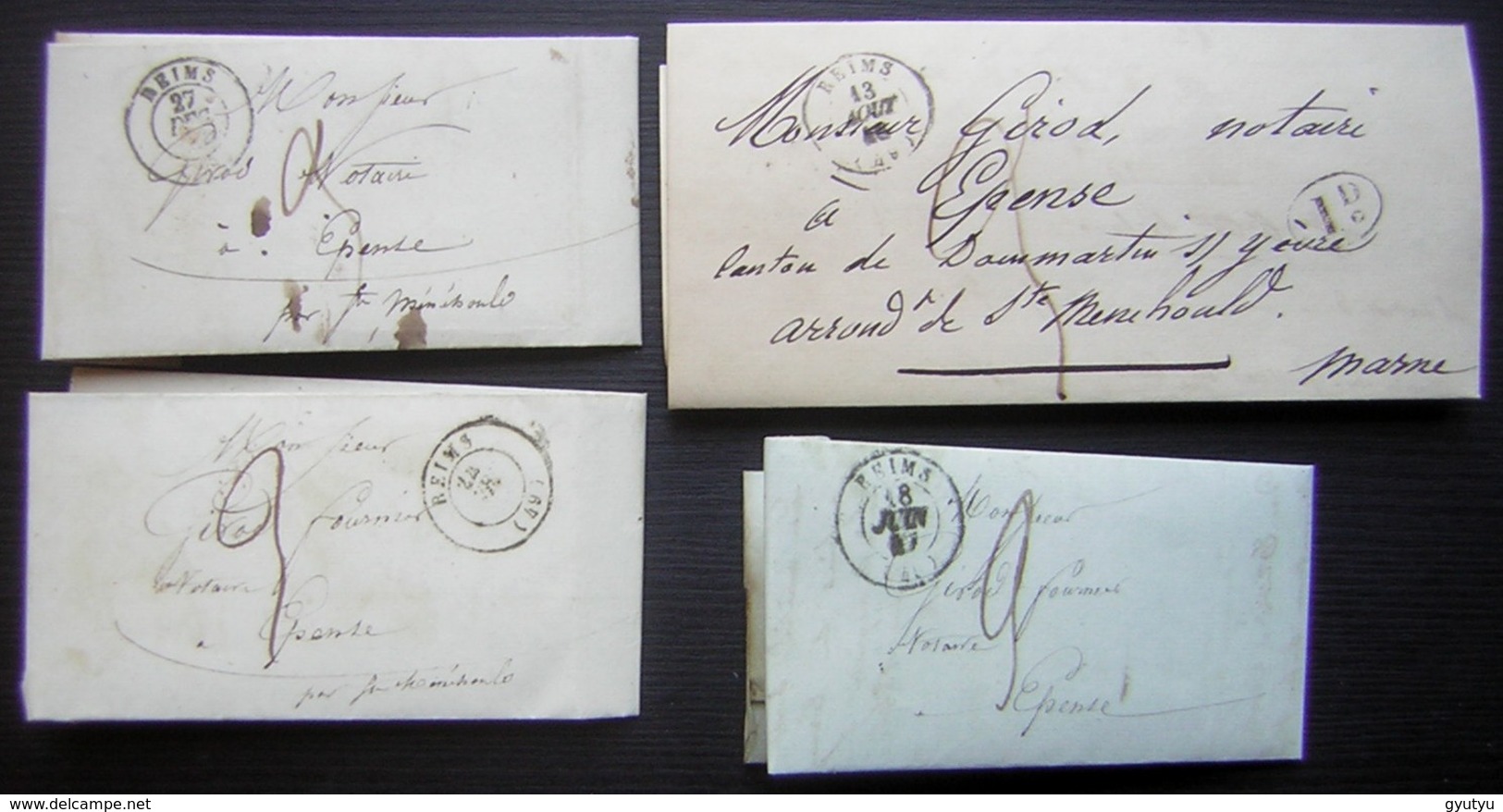 Reims, Lot De 4 Lettres Portant Toutes Une Cursive à L' Arrière (Givry En Argonne), Pour Epense - 1801-1848: Précurseurs XIX