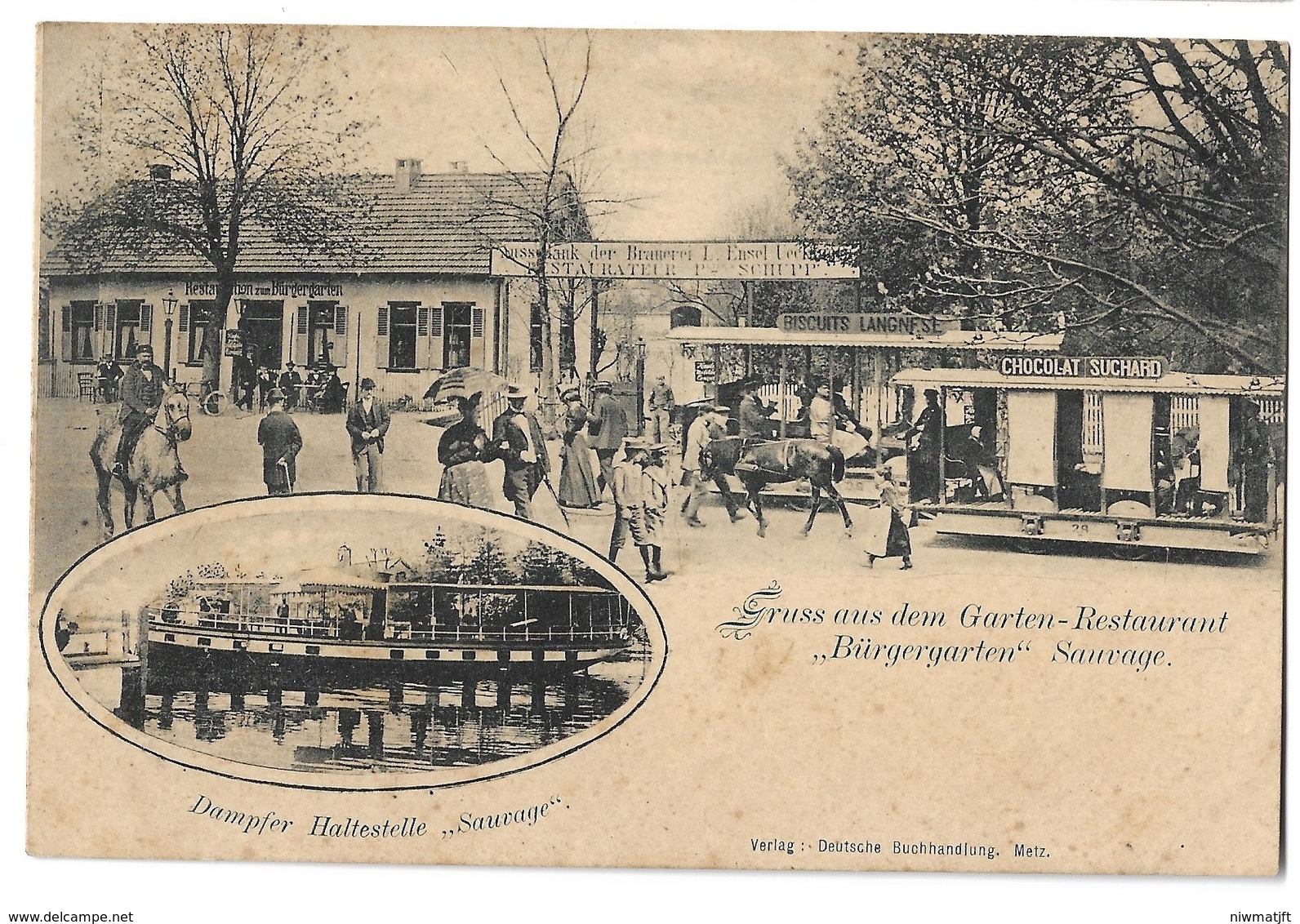 CPA Metz Restaurant Burgergarten  Et Bateau Sauvage 1903 - Metz